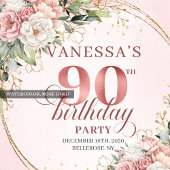 Rose Gold Bohemian Greenery 90th Birthday Party  スタンダードカクテルナプキン