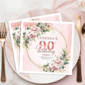 Rose Gold Bohemian Greenery 90th Birthday Party  スタンダードカクテルナプキン