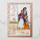 Rose Gold Bohemian Tribal Textile Background Photo 箔招待状 (正面)