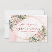 Rose Gold Boho Floral Greenery Sweet Fifteen Thank サンキューカード (正面)