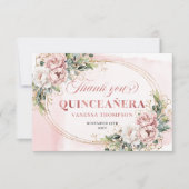 Rose Gold Boho Greenery Floral 15th Birthday Thank サンキューカード (正面)