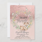 Rose Gold Bokeh,Baby Deer Flowers Baby Shower 招待状 (正面)