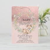 Rose Gold Bokeh,Baby Deer Flowers Baby Shower 招待状 (スタンド正面)