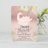 Rose Gold Bokeh Swan Boho フラワー ベビーシャワー 招待状 (スタンド正面)