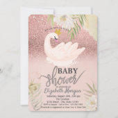 Rose Gold Bokeh Swan Boho フラワー ベビーシャワー 招待状 (正面)