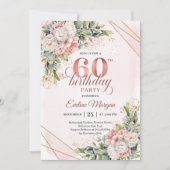 Rose Gold Botanical Greenery 60th Birthday Invites 招待状 (正面)