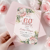 Rose Gold Botanical Greenery 60th Birthday Invites 招待状