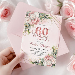 Rose Gold Botanical Greenery 60th Birthday Invites 招待状