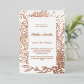 Rose gold botanical luxury birthday 箔招待状 (立ち正面)