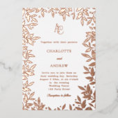 Rose gold botanical monogram luxury wedding 箔招待状 (正面)