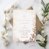 Rose gold botanical monogram luxury wedding 箔招待状