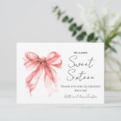 Rose Gold Bow Coquette Script Sweet 16 Thank You  サンキューカード (スタンド正面)