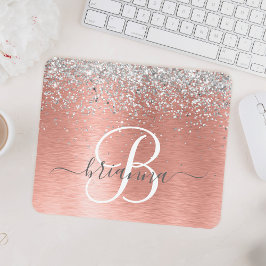Rose Gold Brushed Metal Glitter Monogram Name マウスパッド
