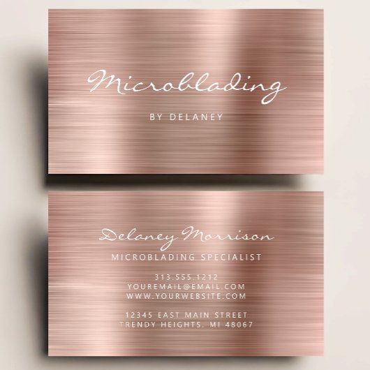 Rose Gold Brushed Metal Script Microblading 名刺
