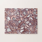 Rose Gold Burgundy Floral Illustration Pattern ジグソーパズル (横)