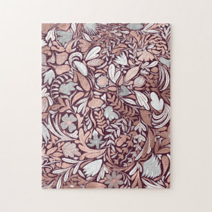 Rose Gold Burgundy Floral Illustration Pattern ジグソーパズル