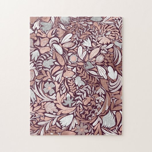 Rose Gold Burgundy Floral Illustration Pattern ジグソーパズル (縦)