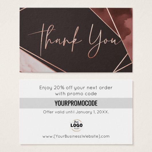 Rose Gold Burgundy Thank You Discount Cards (正面&裏面)