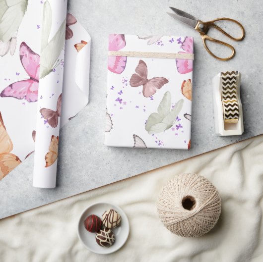 rose gold butterfly ラッピングペーパー (クラフト)