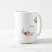 Rose Gold Butterfly Floral Latte Mug – Custom Name コーヒーマグカップ (正面右)