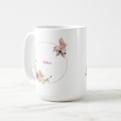 Rose Gold Butterfly Floral Latte Mug – Custom Name コーヒーマグカップ (正面左)