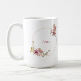 Rose Gold Butterfly Floral Latte Mug – Custom Name コーヒーマグカップ