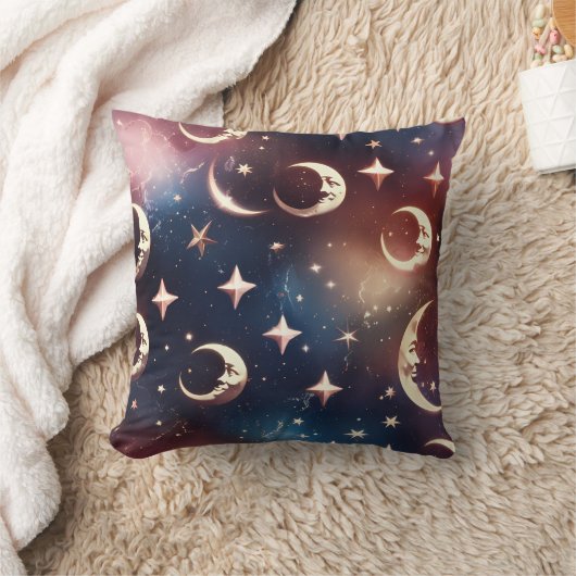 Rose Gold Celestial Moon Pillow クッション (ブランケット)