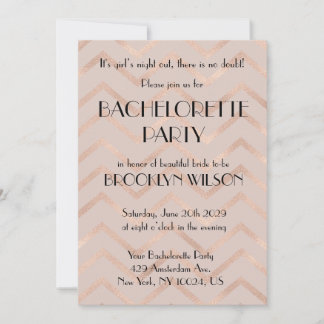 Rose Gold Chevron Bachelorette Party Invite 招待状