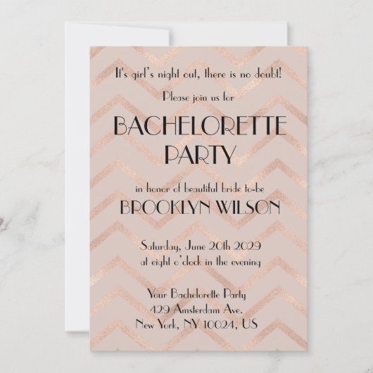 Rose Gold Chevron Bachelorette Party Invite 招待状 (正面)