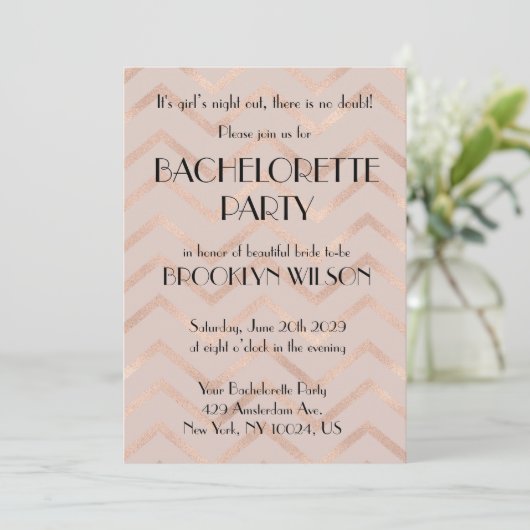 Rose Gold Chevron Bachelorette Party Invite 招待状 (スタンド正面)