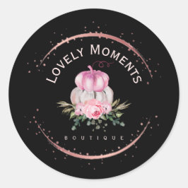 Rose Gold Circle and Floral pumpkin Boutique Logo ラウンドシール