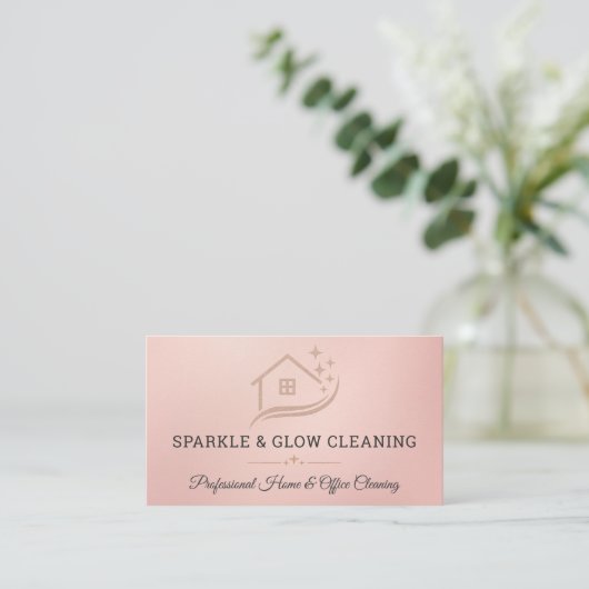 Rose Gold Cleaning Service House QR Code Sparkle 名刺 (スタンド正面)