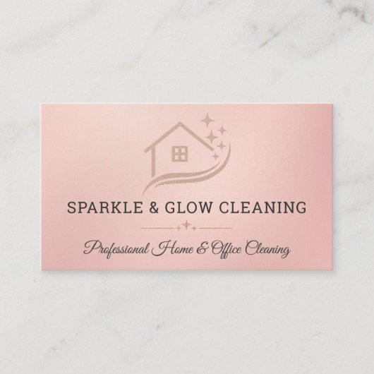 Rose Gold Cleaning Service House QR Code Sparkle 名刺 (正面)
