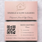 Rose Gold Cleaning Service House QR Code Sparkle 名刺