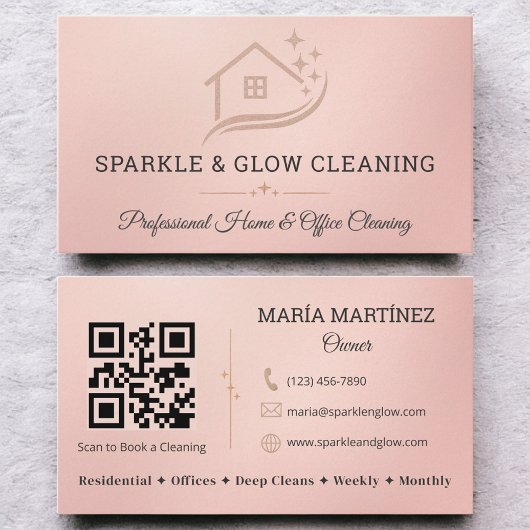 Rose Gold Cleaning Service House QR Code Sparkle 名刺