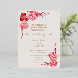 Rose Gold Cloud Dancer White Pink Carnations 箔招待状