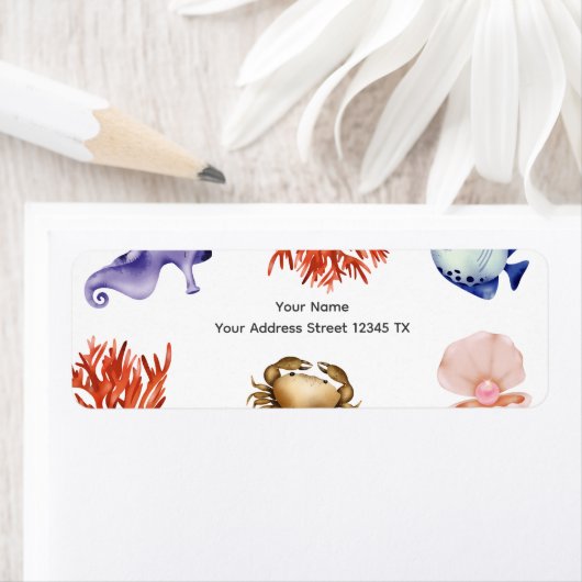 Rose gold Coastal Chic Watercolor ラベル (インサイチュ)