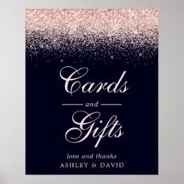 Rose Gold Confetti Navy Blue Chic Cards and Gifts ポスター