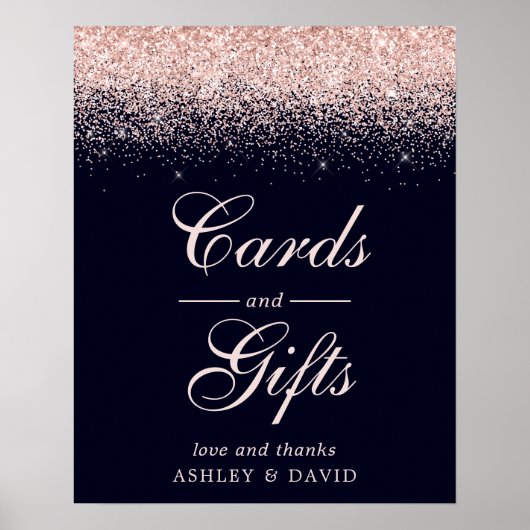 Rose Gold Confetti Navy Blue Chic Cards and Gifts ポスター (正面)