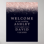 Rose Gold Confetti Navy Blue Chic Wedding Welcome ポスター (正面)