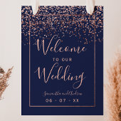 Rose gold confetti navy blue wedding welcome ポスター