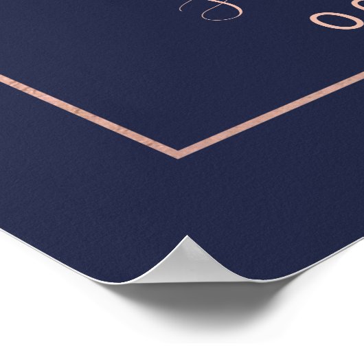 Rose gold confetti navy blue wedding welcome ポスター (角)