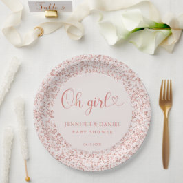 Rose Gold Confetti Oh Girl Chic Circle ペーパープレート