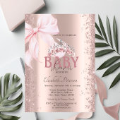 Rose Gold Confetti Pink Bow Crown Baby Shower 招待状