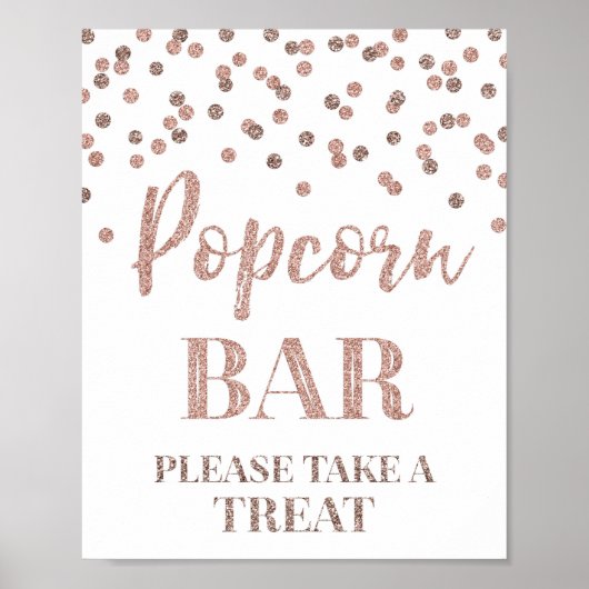 Rose Gold Confetti Popcorn Bar Sign ポスター (正面)