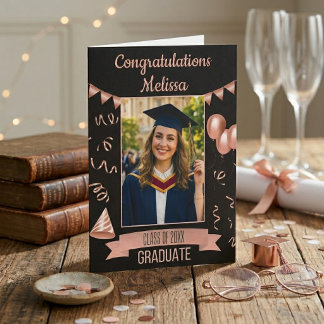Rose Gold Congrats Graduation card with Photo カード