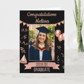 Rose Gold Congrats Graduation card with Photo カード (正面)