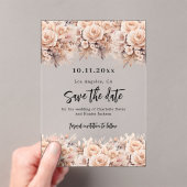 Rose gold cream florals wedding save the date card アクリル招待状 (インサイチュ (ポータブル))