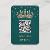 Rose Gold Crown Quinceañera Photo QR RSVP Green エンクロージャーカード (正面)
