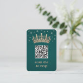 Rose Gold Crown Quinceañera Photo QR RSVP Green エンクロージャーカード (スタンド正面)